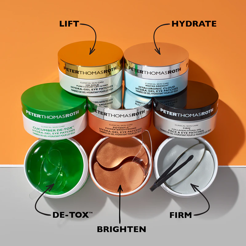 Peter Thomas Roth Cucumber De-Tox Hydra-Gel Eye Patches, máscara de gel hidratante para os olhos.