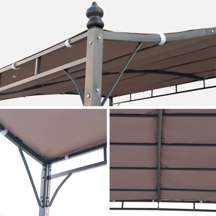 Pérgola adosada de 3x2,5 m - Brestum - Lona color topo - Pérgola de pared