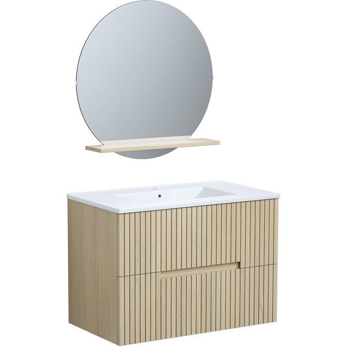 Mueble de baño con lavabo - Madera - Ancho 80 x Profundidad 45 x Alto 60 cm - Espejo - Ranura