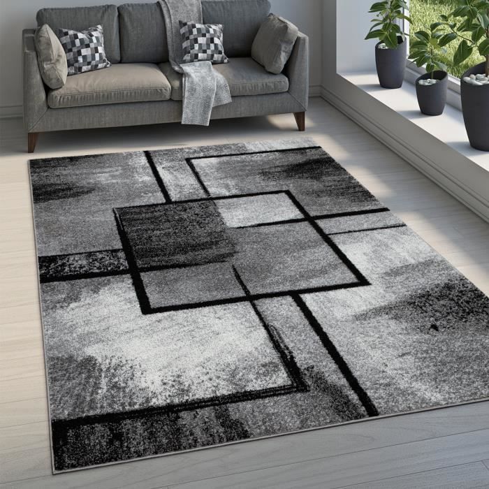 Paco Home Wohnzimmerteppich, Vintage-Teppich, Kurzflor, modernes abstraktes geometrisches Muster, Grau, 200 x 290 cm
