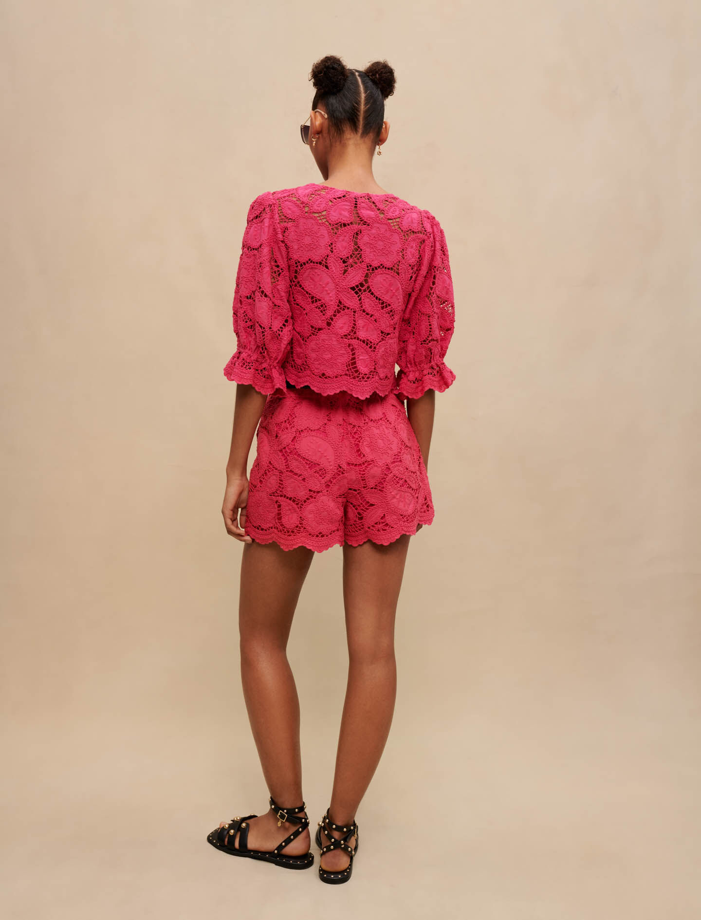 Cămașă scurtă cu tract ajurat - Fuchsia