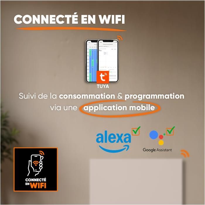 WiFi-connected fixed electric radiator with dry ceramic inertia - BESTHERM - NESSA CONNECT 1000W - horizontal white - NF