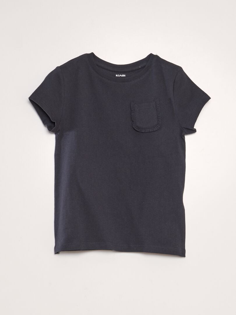 Effen T-shirt met zakje - ZWART