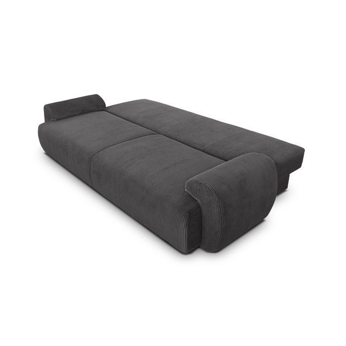 Divano trasformabile a 3 posti - MILO - Tessuto in velluto a coste grigio antracite - Vano contenitore - 254 x 99 x 84 cm