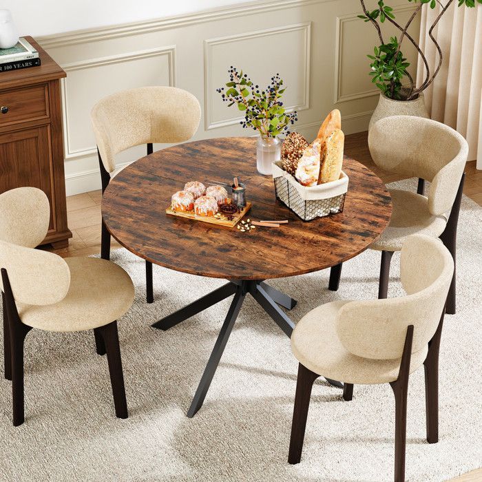 Ronde eettafel 120x120x78cm Ø120cm Industriële vintage stijl X-vormige poten Bruin-zwart Stabiel 4-6 personen Keuken Woonkamer