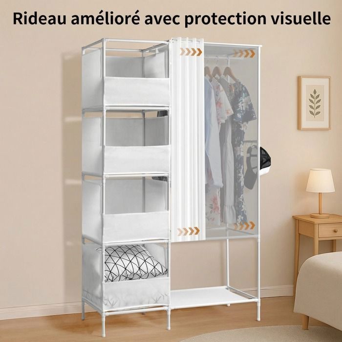 Meuble de rangement pour chambre à coucher - Blanc - Armoire de dressing - 4 bacs de rangement en tissu