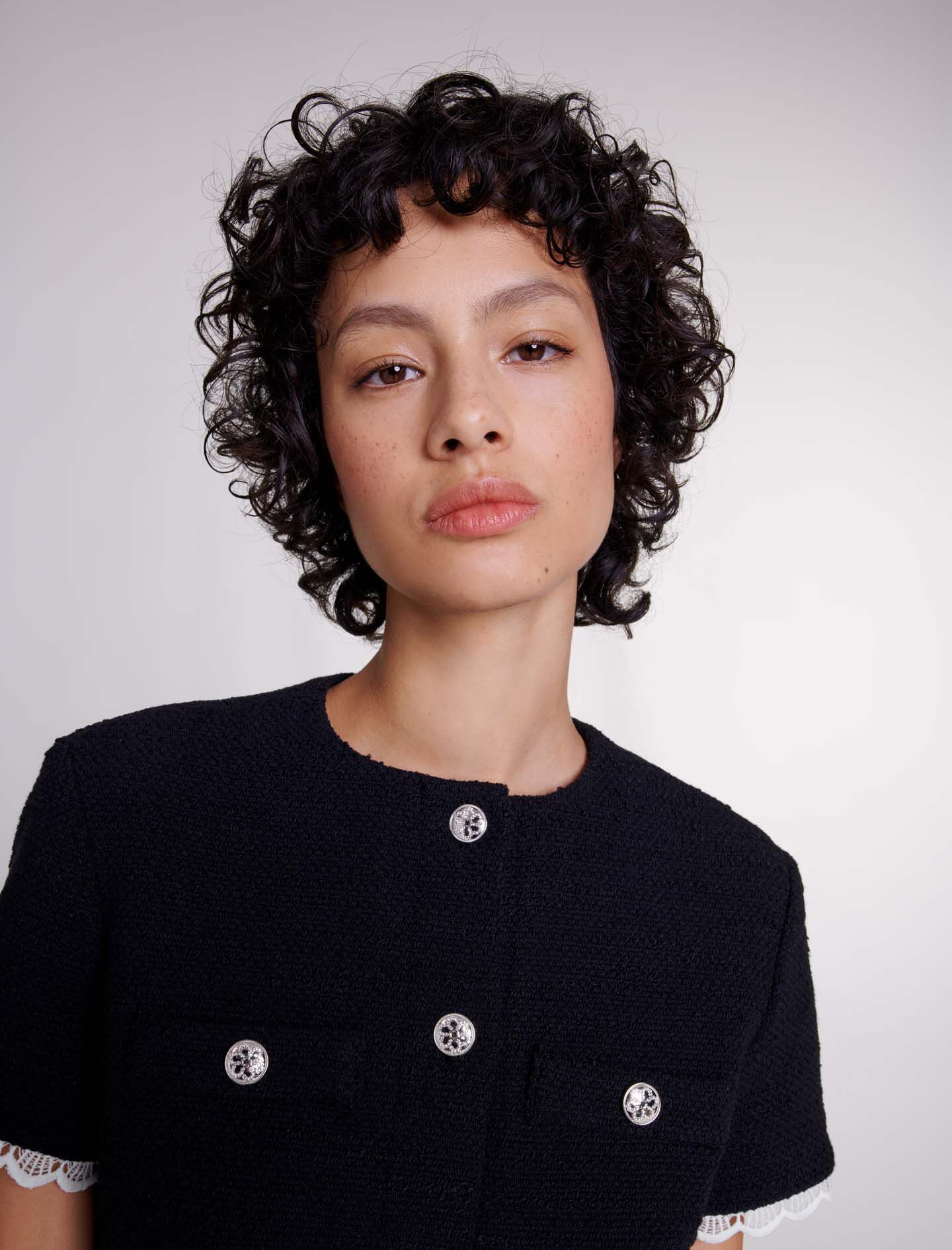 Rochie scurtă din tweed și cord - Negru