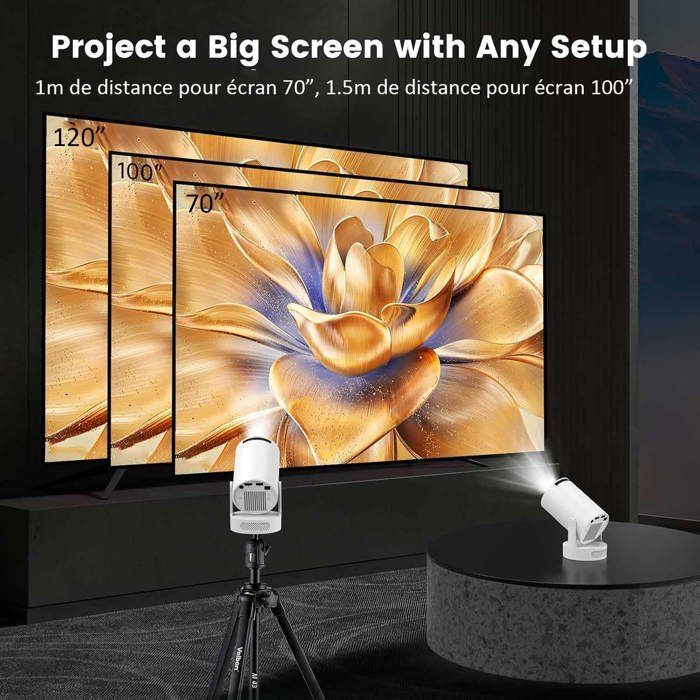 Mini proyector portátil 4K, proyector de vídeo portátil 4K FHD 1080P con Wifi 6, rotación de 210°, HDMI/TV Stick/USB/PS5