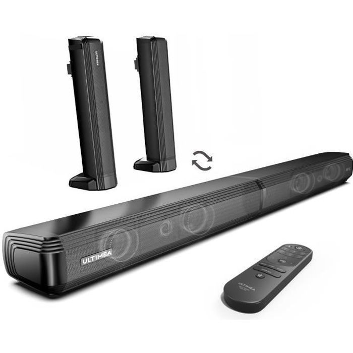 Ultimea 2.2-Kanal-Soundbar, zwei integrierte Subwoofer, tiefer Bass, abnehmbares 2-in-1-Kabel, ARC/optisch/Aux-Eingang