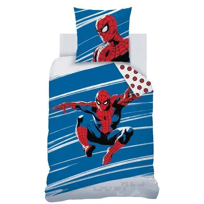 Set di biancheria da letto per bambini 100% cotone - Anniversario di Spiderman - Bianco/Blu - 140x200+63x63cm