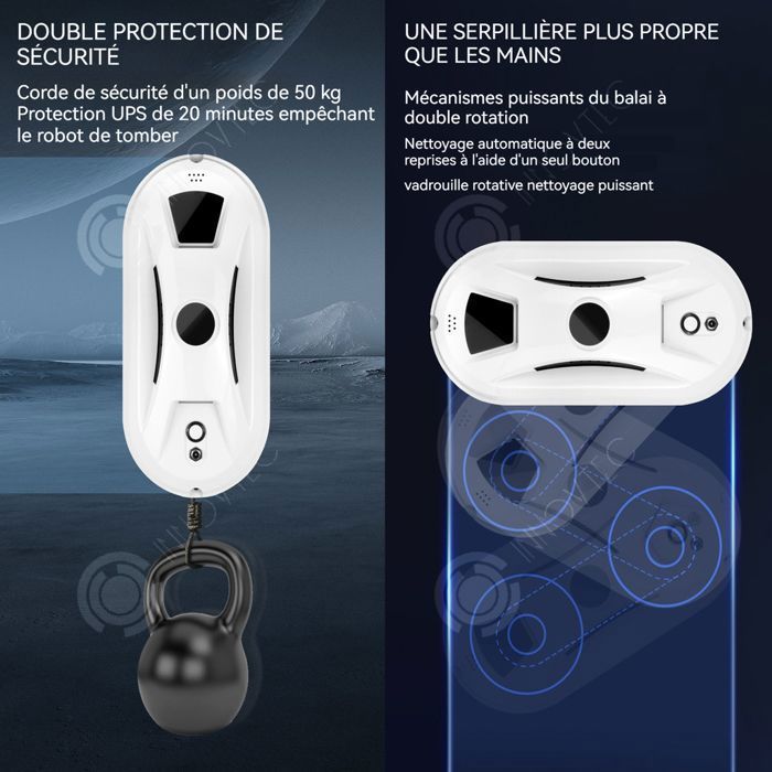 INN Robot laveur de vitre 5600pa robot nettoyeur de vitre avec télécommande et 10 chiffons navigation intelligente corde de