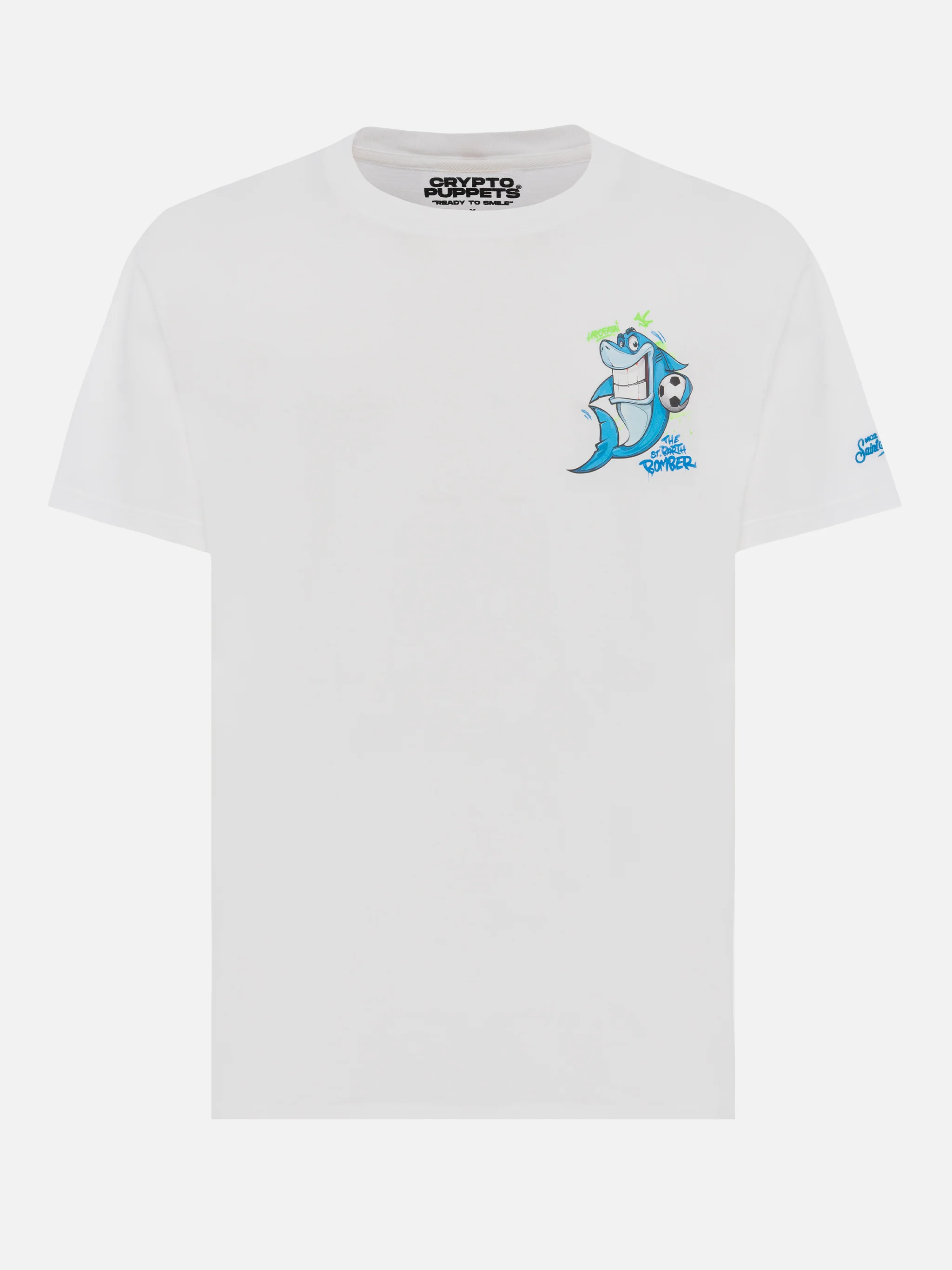 Heren katoenen T-shirt met Cryptopuppets Shark Bomber-print | CRYPTOPU