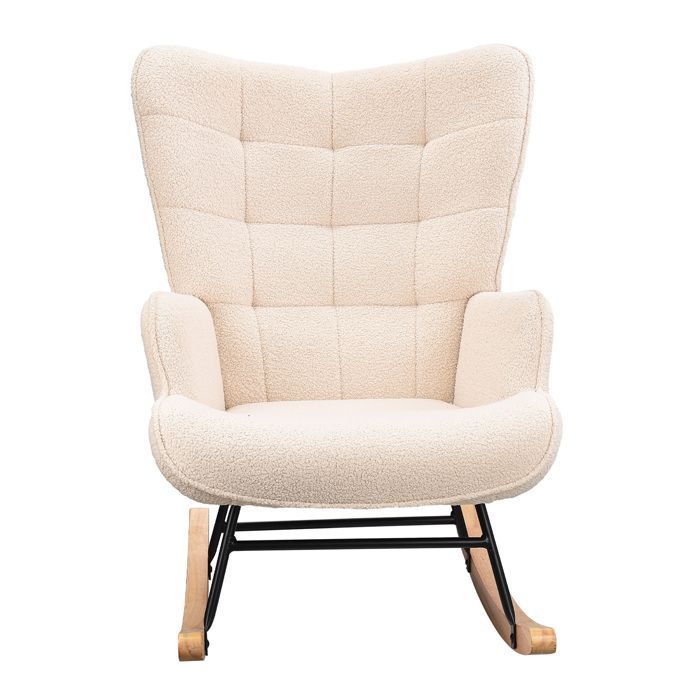 Schommelstoel - KILISKY - Teddyfluweel - Beige - Scandinavische stijl - 1-zits
