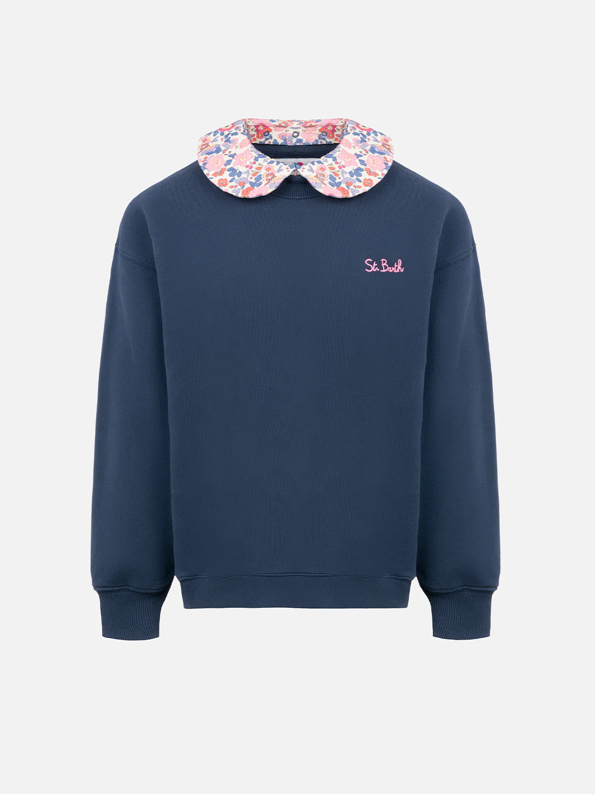 Coleen Mädchen-Sweatshirt in Blau mit Rundhalsausschnitt und Blumenkragen