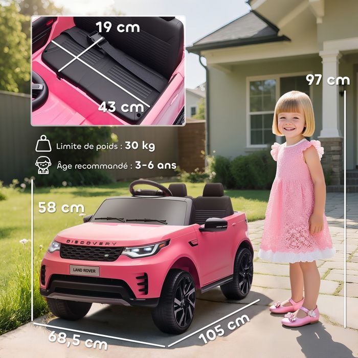 Coche eléctrico infantil - AIYAPLAY - Land Rover Discovery - Control remoto 2.4G, 2 motores de 12V - Plástico - 105x68.5x58cm - Rosa