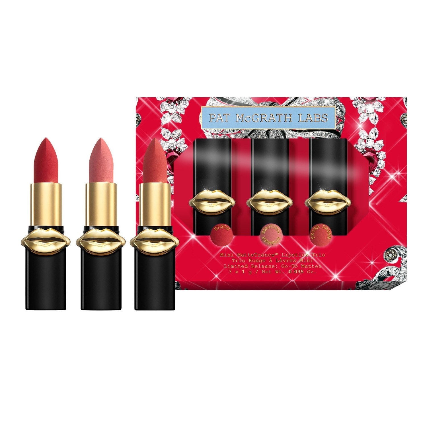 „Pat McGrath Labs“ lūpų dažai „Mini Mattetrance“: lūpų dažų trio – 3 g