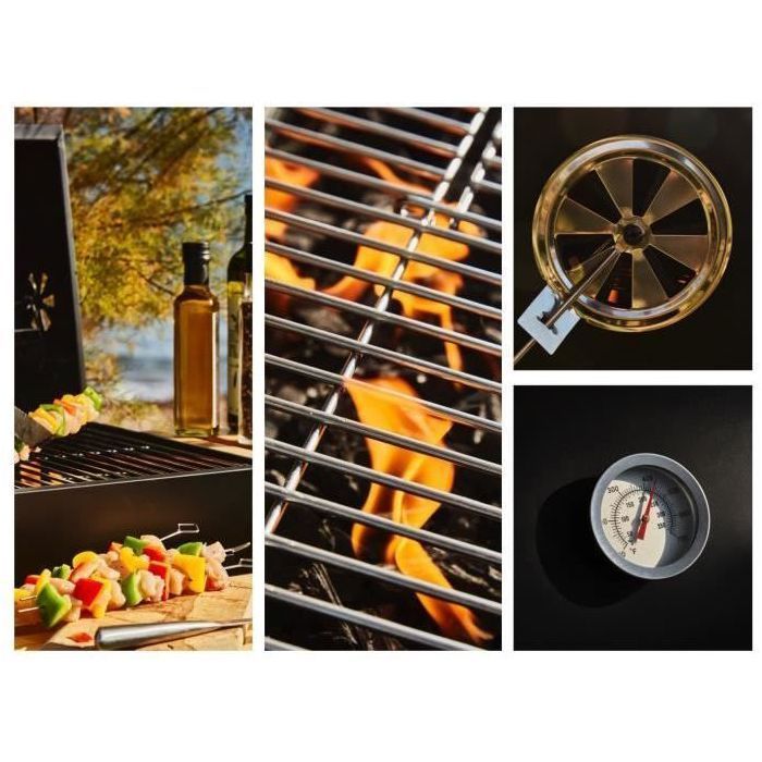 Barbacoa de carbón COOKING BOX MIKE - 115x66x106 cm - 2 parrillas de acero cromado - Superficie de cocción: 71x35 cm - Negra
