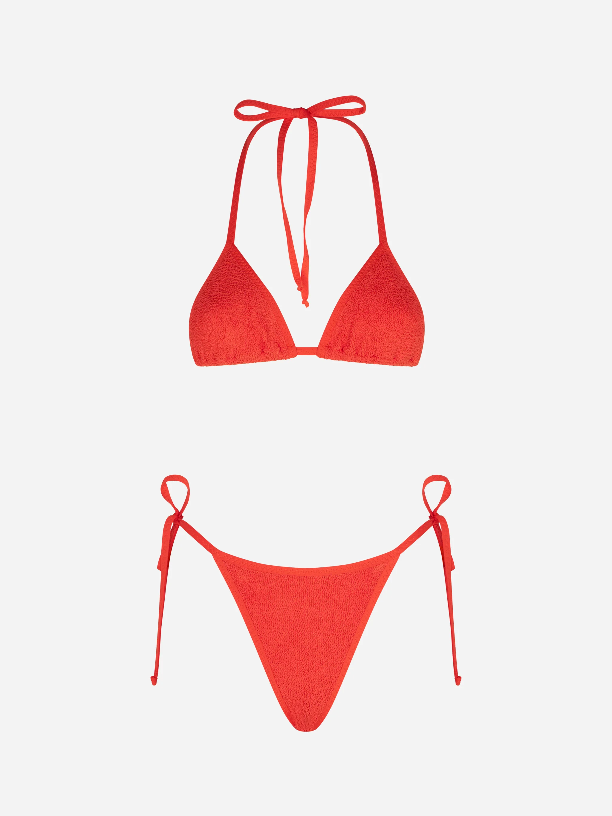 Oranje driehoekige bikini met kreukelpatroon voor dames