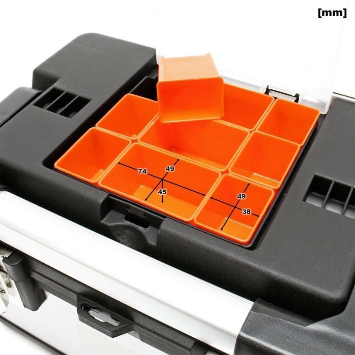 Caixa de ferramentas de 38 cm, estojo para ferramentas, aço refinado com alça 16_0000267
