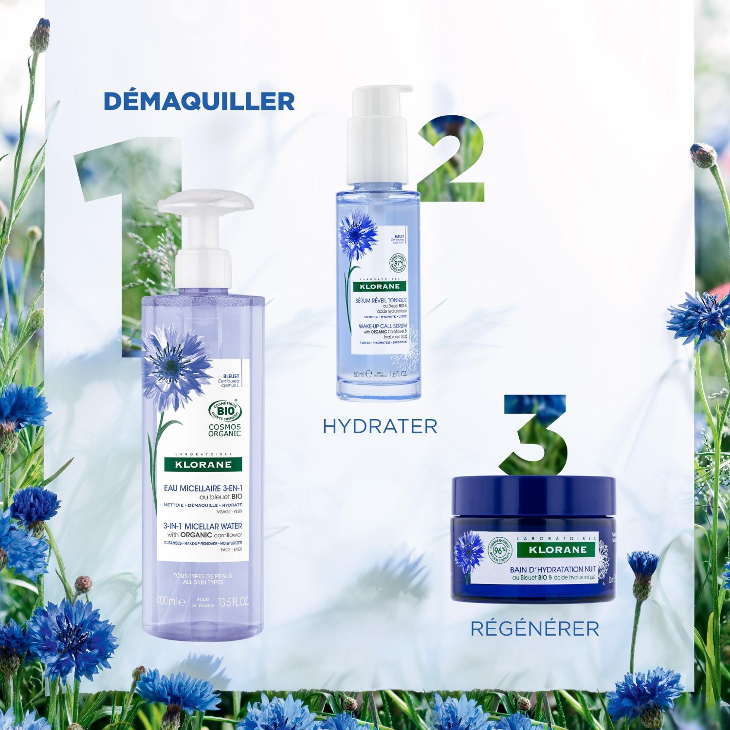 Klorane Eau Micellaire 3-en-1 au Bleuet BIO