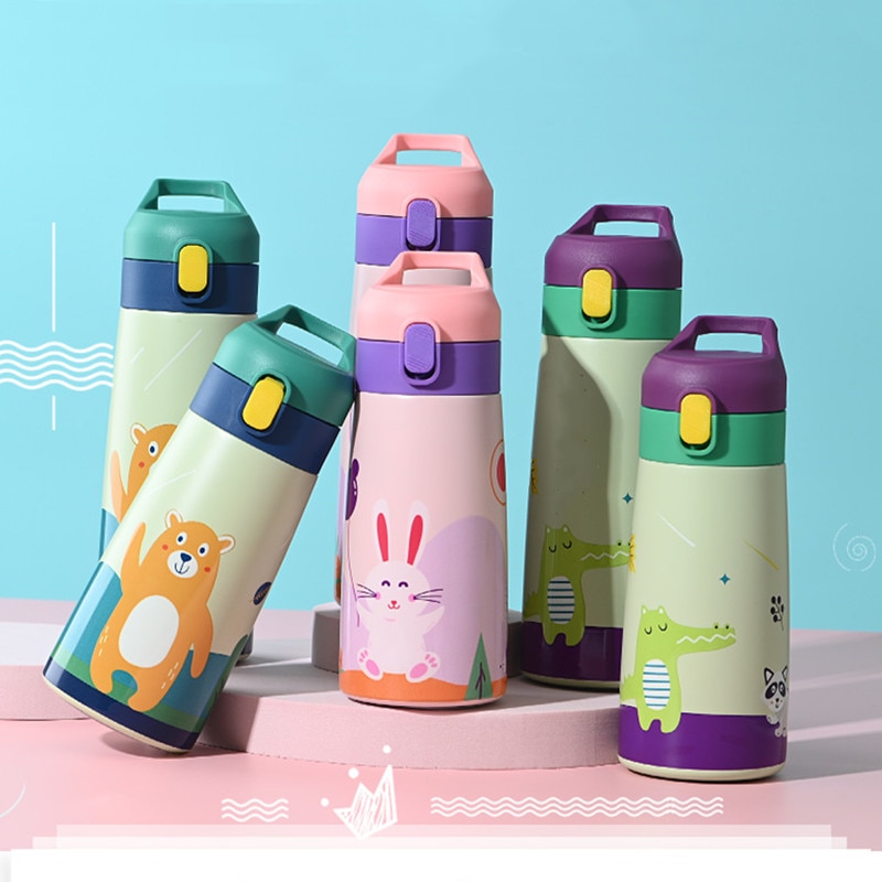 350 ml/500 ml Wysokiej jakości dziecięcy kubek termiczny Podwójny termos ze stali nierdzewnej z kreskówkową butelką na wodę Śliczny termiczny kubek dla dzieci