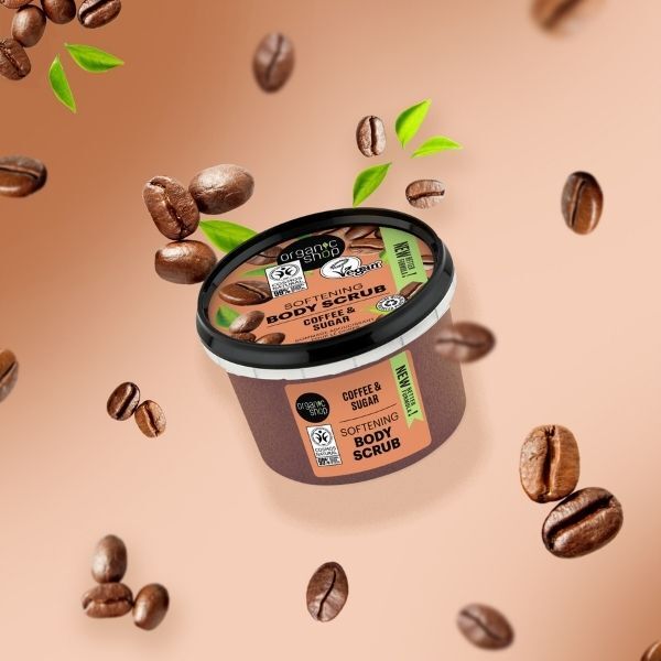 „Organic Shop“ minkštinamasis kūno šveitiklis „Kava ir cukrus“, 250 ml
