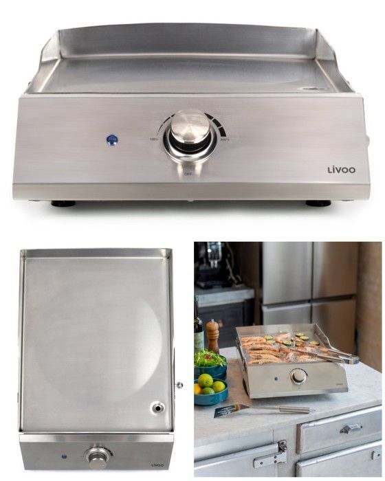 Plancha eléctrica - Acero inoxidable - Profesional - 2800W - Termostato regulable - Gran superficie 43x35cm