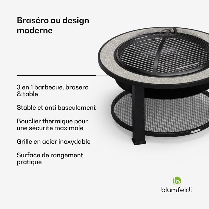 Blumfeldt Merano Circolo 3 in 1 Kohlenbecken – Schwarz – Terrazzo-Tisch – 87 cm