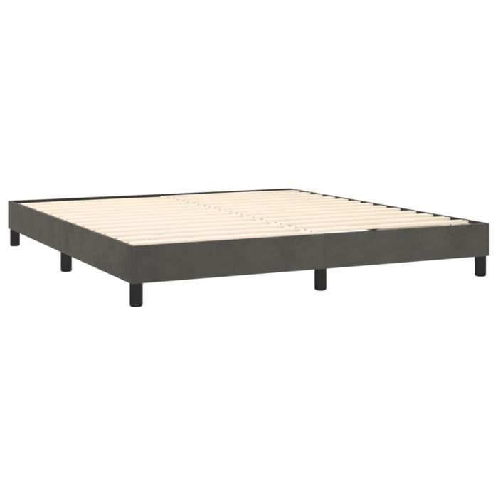 Base de cama con muelles DILWE - 160x200 cm - Terciopelo gris oscuro - 2 plazas - Patas incluidas