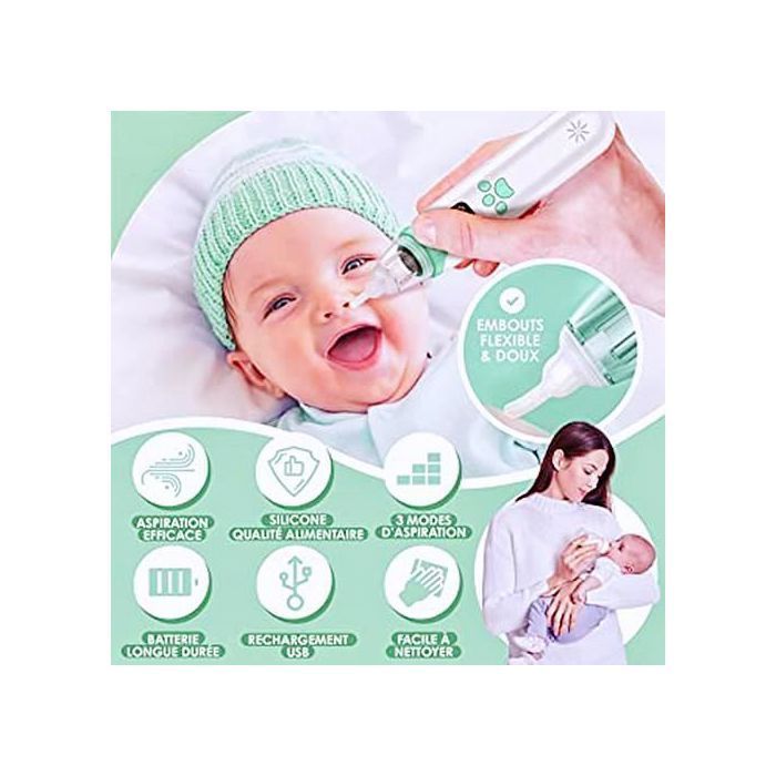 Aspirador nasal eléctrico para bebés, limpiador nasal automático y cómodo para adultos y niños, económico para resfriados y congestión nasal.