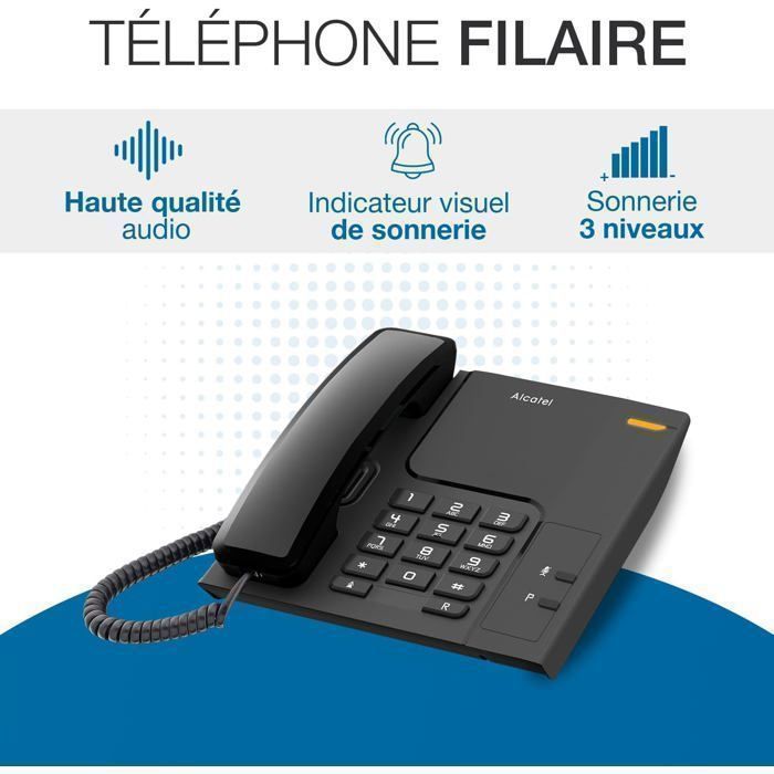 Teléfono fijo - ALCATEL - TEMPORIS T-26 - LED - Negro - Con cable