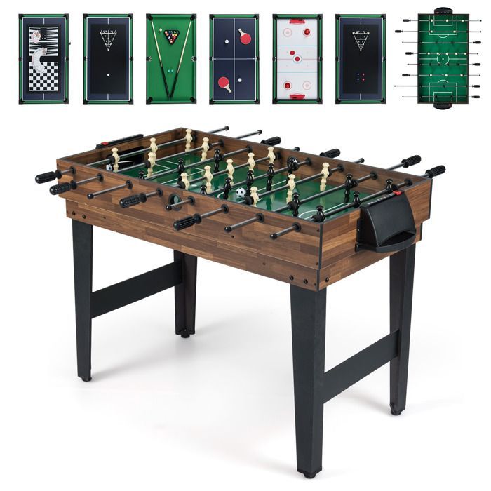 Mesa multijuegos apilable 10 en 1 COSTWAY: hockey, billar, futbolín, bolos, ajedrez - 127 x 102 x 82 cm - Madera - Accesorios completos - Para mayores de 6 años
