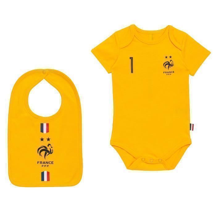 Body e babador FFF - Hugo Lloris - Bebê menino - Algodão - Amarelo - Oficial de Futebol