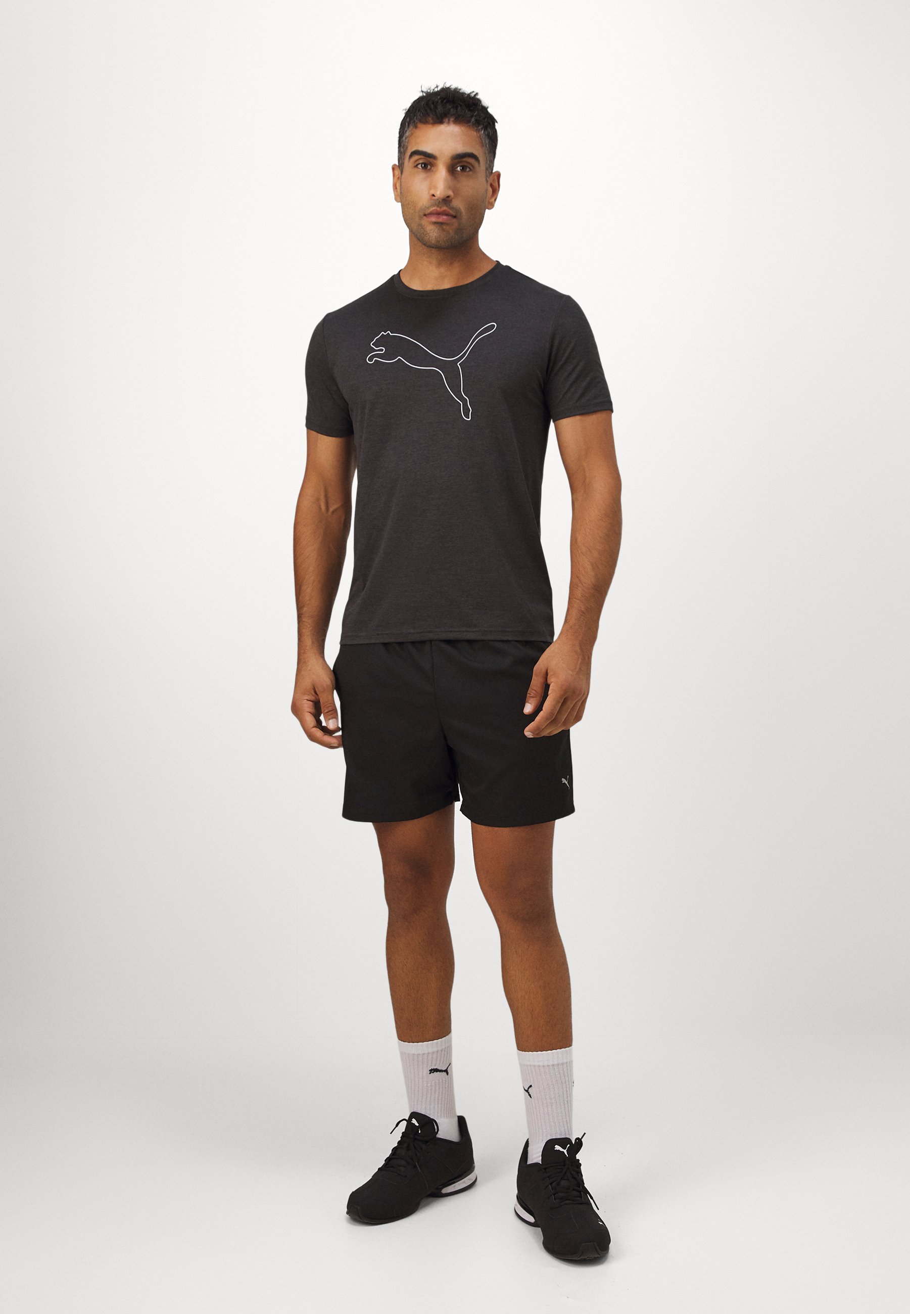 Puma ESSENTIAL CAT TEE - Sport T-shirt - zwart gemêleerd