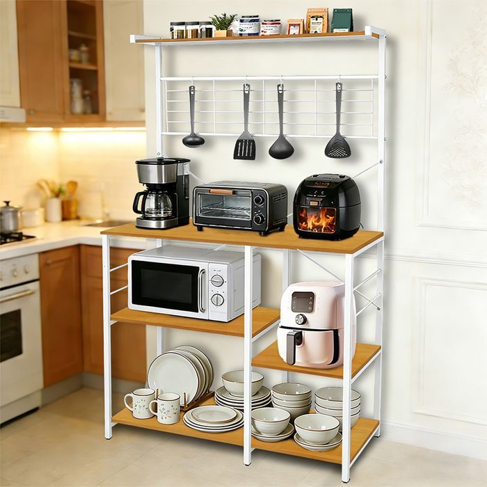ESTANTERÍA DE ALMACENAMIENTO DE COCINA - HOMEWELL - SOPORTE ORGANIZADOR - 90 X 40 X 168 CM - MADERA NATURAL Y COLOR BLANCO
