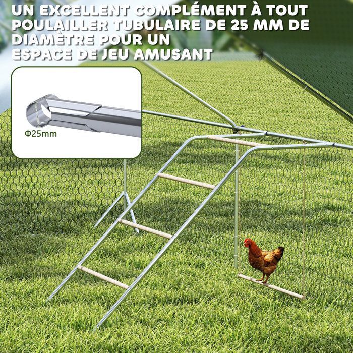 Perchoir pour poules - PawHut - 5 niveaux - échelle balançoire - en bois de pin et acier - 82 x 150 x 110 cm - argent
