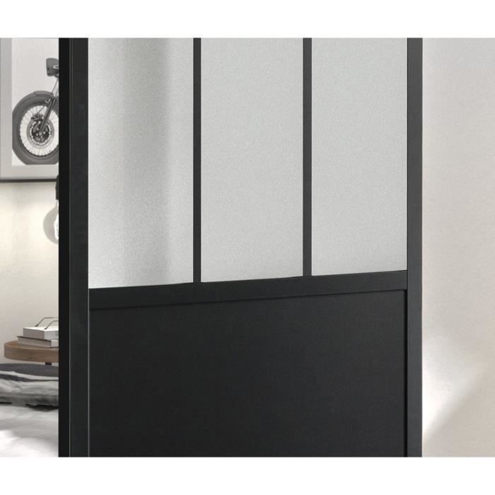 OPTIMUM Kit porte coulissante ATELIER noir + rail apparent  - 204 x 83 cm - verre dépoli