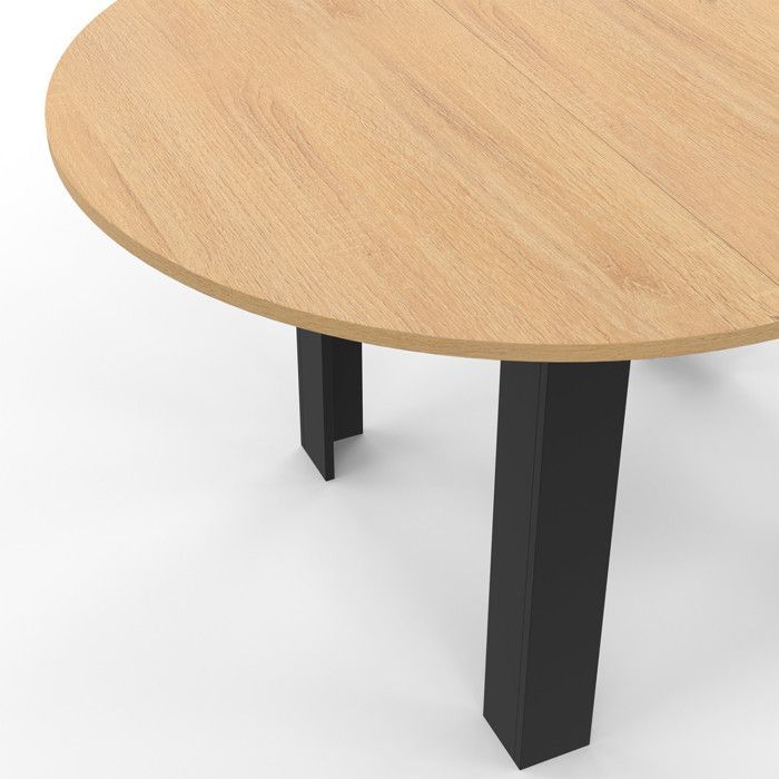 Uitschuifbare ronde eettafel - IDMARKET - DONA - Hout en zwart - 4-8 personen - 110-150 cm