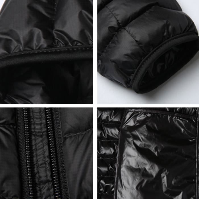 Chaqueta acolchada para hombre, chaqueta acolchada de manga larga con cuello alto y capucha, chaqueta de plumas cálida para entretiempo (otoño e invierno) - Negra