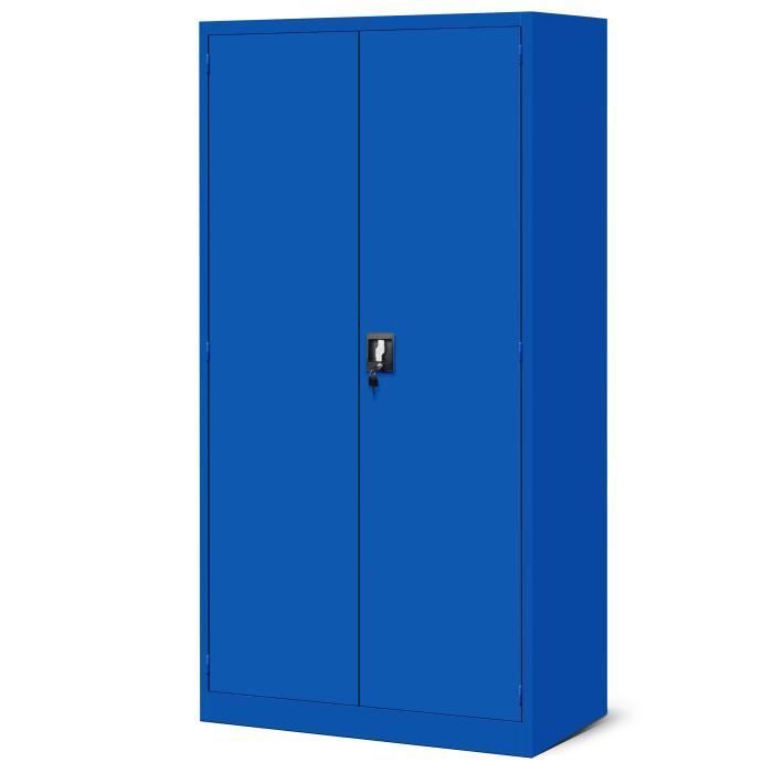 Armoire à Outils TC02AM Armoire Meuble d'atelier avec tiroirs Portes battantes 3 étagères 185 x 92 x 50 cm (Bleu)