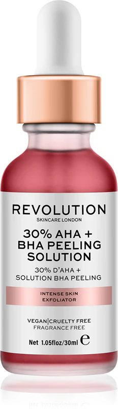 Revolution Skincare AHA + BHA 30% Peeling Solution: Peeling químico intensivo com efeito iluminador.