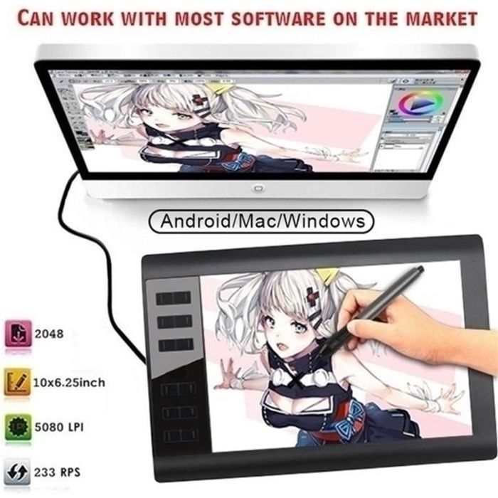 Graphics Tablets, G10 Master 10x6 inch graphics tablet, 8192 levels of digital drawing tablet, no charging required, pen