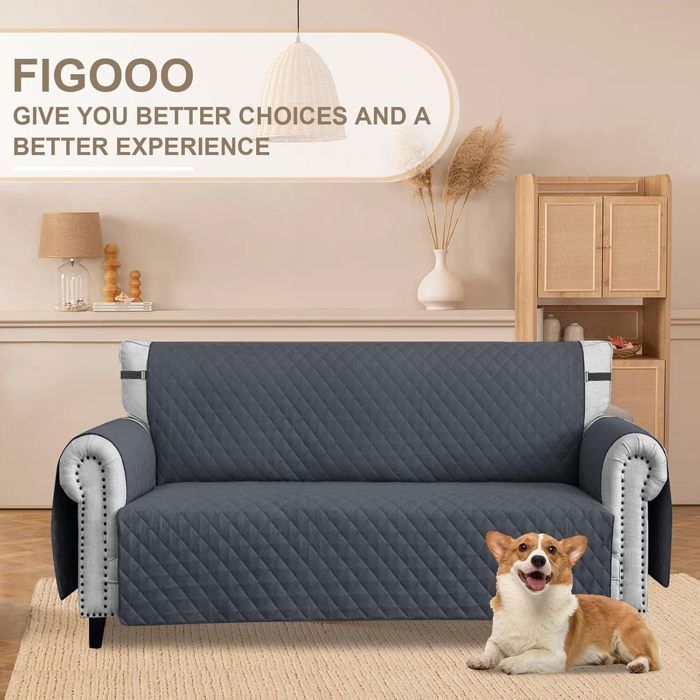 Funda para sofá de 3 plazas de 170 cm, impermeable, con reposabrazos, reversible, protectora, antideslizante, con bolsillos, color gris.