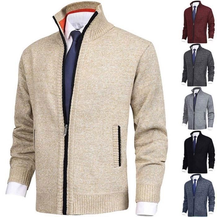 Gilet da uomo in maglia con cerniera e collo alto, cardigan casual autunno/inverno, maniche lunghe, tinta unita