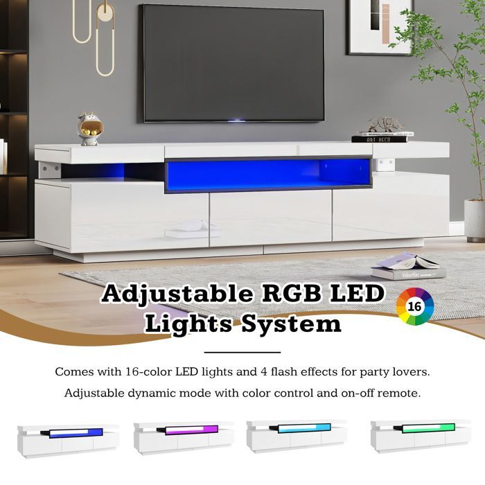 Tv-meubel van 160 cm met ledverlichting - 3 lades - geschikt voor tv's van 70-79 inch - wit