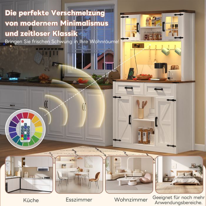 Buffet de cozinha com visor LED - 100x40x172cm - Branco - Buffet alto