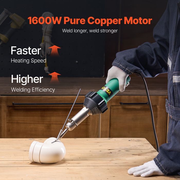 VEVOR 1600W Hot Air Plastic Welder - PVC Heat Gun 50°C-600°C, Plastic Roof Welding Kit