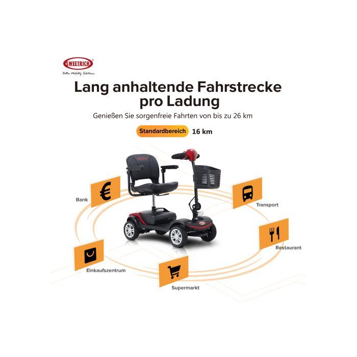 Scooter eléctrico de 4 ruedas, motor de 300 W, asiento giratorio de 360°, autonomía de 25 km, batería de plomo-ácido extraíble de 12 Ah, movilidad para personas con movilidad reducida y personas mayores.