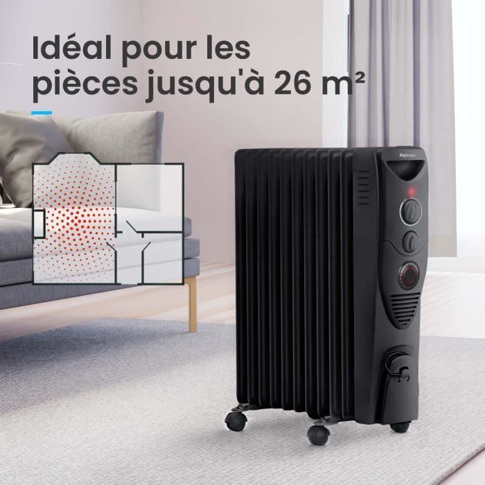 Radiatore a olio Pro Breeze da 2500 W, 11 colonne, timer, 3 impostazioni di riscaldamento, termostato - Nero