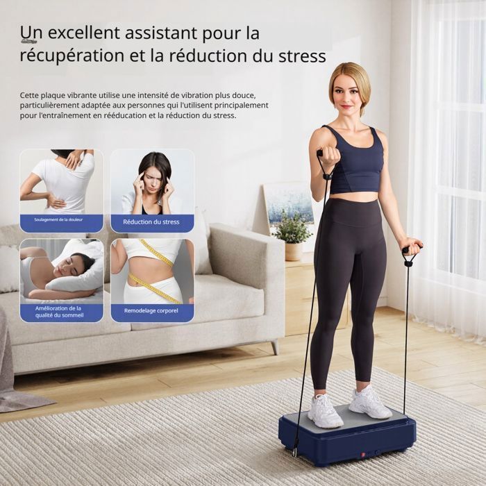 Plataforma vibratória com 99 níveis de intensidade e 9 programas, aparelho vibratório para perda de peso, dispositivo multifuncional de fitness com controle remoto, azul.